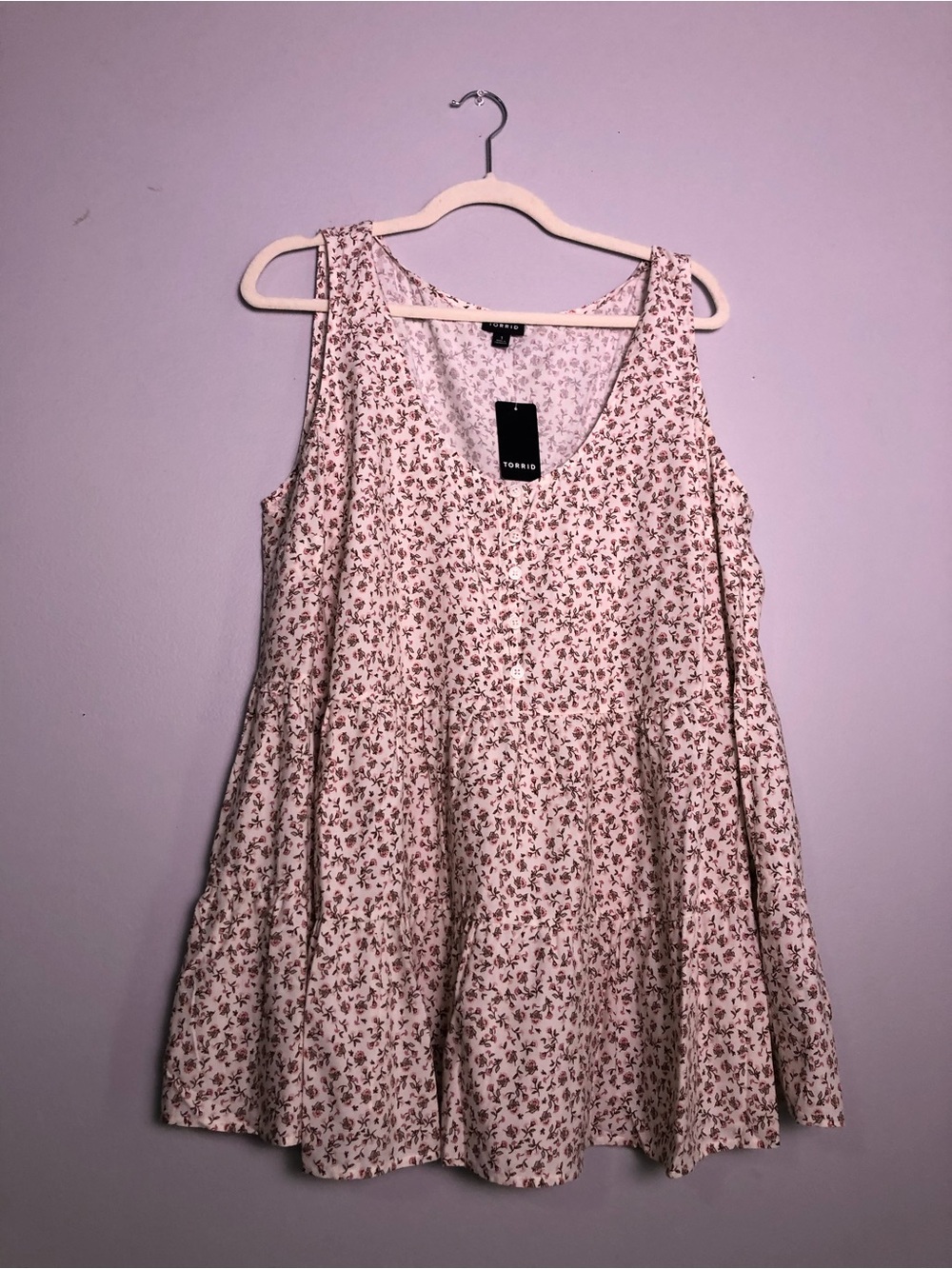 torrid Cream and Pink Floral Tiered V-Neck Tank